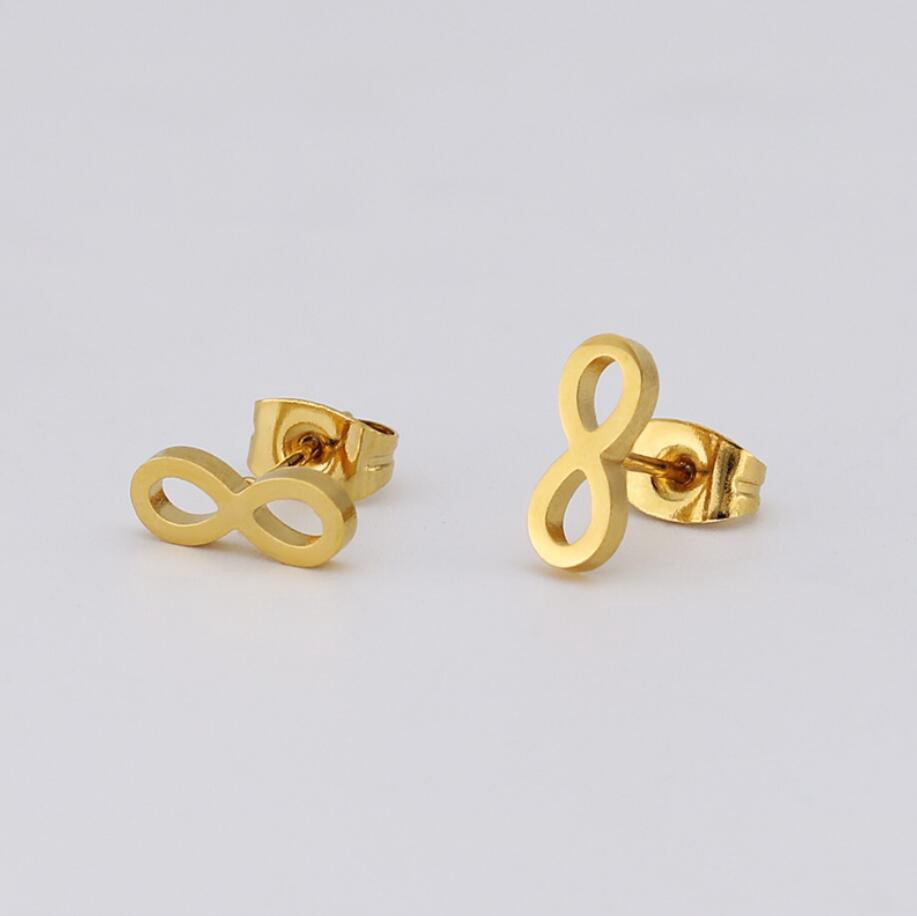 Anting Stud Desain Nomor Infinity 8 Bahan Stainless Steel Gaya Klasik Untuk Wanita