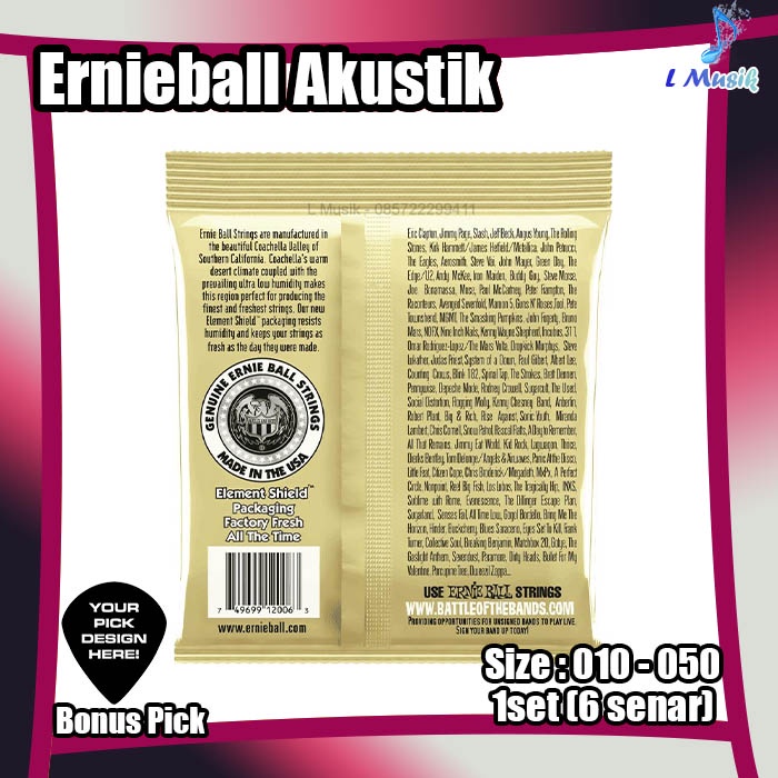 SENAR GITAR AKUSTIK ERNIEBALL 010 EARTH WOOD EXTRA LIGHT ACCOUSTIC GUITAR STRINGS 1 SET ERNIE BALL