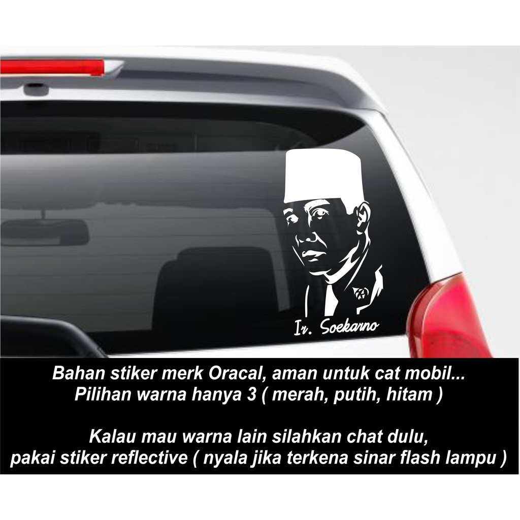 Sticker cutting kaca belakang mobil gambar soekarno, stiker Ir. Soekarno