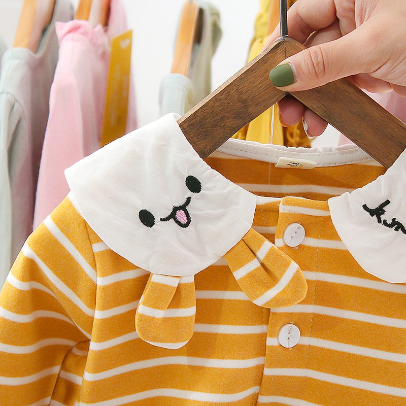 (0-3Tahun) QZ-16 Dress Bayi/Dress Anak Perempuan Garis Smiley Kelinci（4）