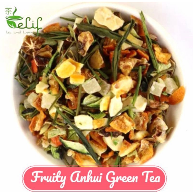 

Fruity Anhui Green Tea : Anhui Green Tea, Lime, Kumquat, Lemon, Goji