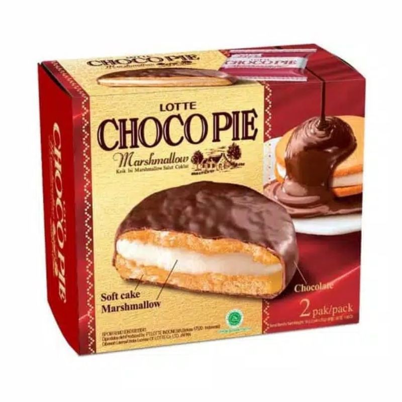 

LOTTE CHOCO PIE 56 GR MARSHMELLOW BISKUIT COKLAT / MAKANAN RINGAN / SNACK / CEMILAN