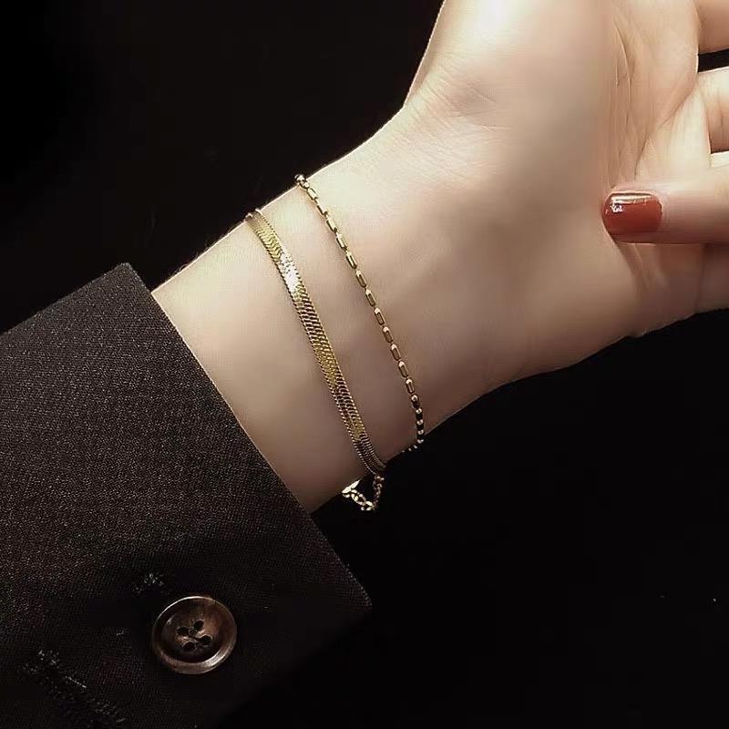 COD!! gelang tangan titanium 2layer simple anti karat / gelang tangan wanita 2layer import