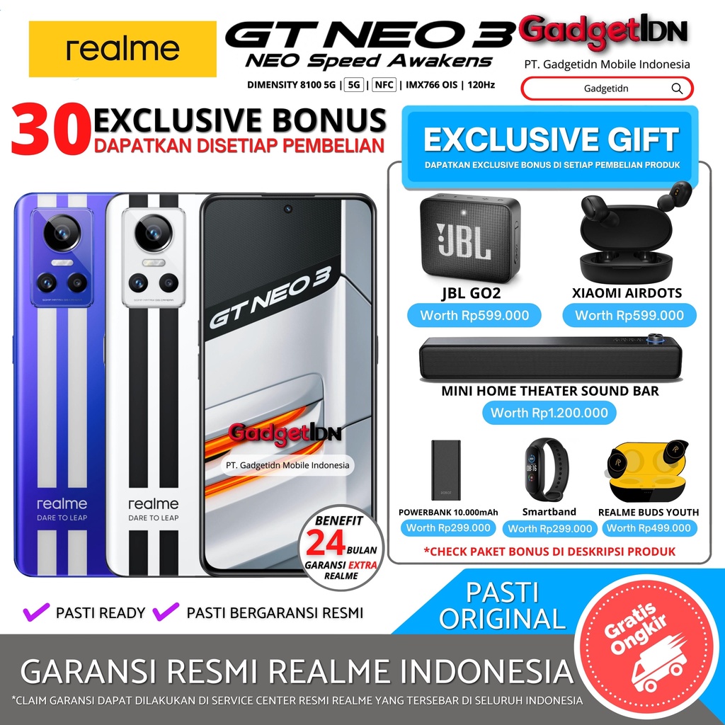 REALME GT NEO 3 5G NFC 12/256GB 8/256GB 8/128GB GARANSI RESMI REALME