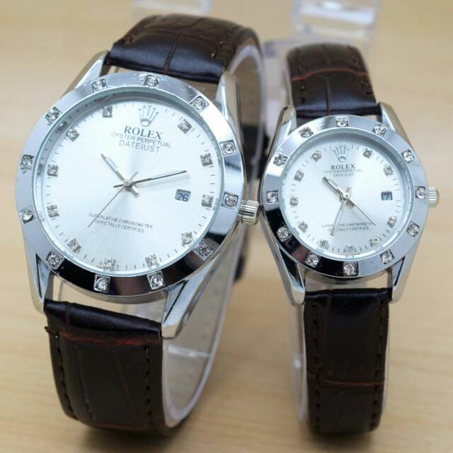 Jam Tangan Rolex Couple Tali Kulit Hitam / Black - RX001