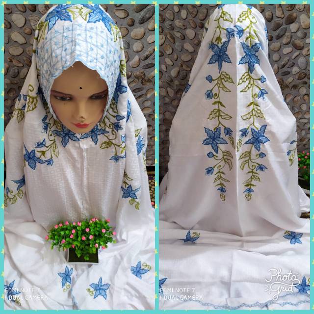 Ready mukena semi sutra super bordir tanpa tali di ngunut