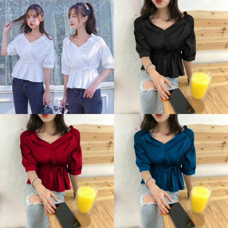ATASAN WANITA TERBARU BLOUSE WANITA KOREA KERAH MODEL SABRINA 5 WARNA BAJU KANTORAN KANITA 05