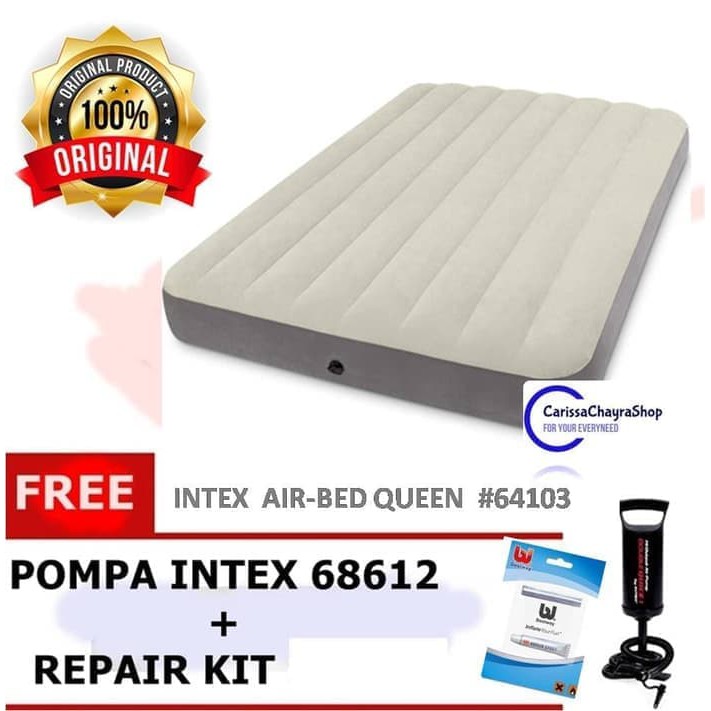 Set Kasur Angin Besar INTEX 64709 Deluxe High Bed QUEEN With FiberTec