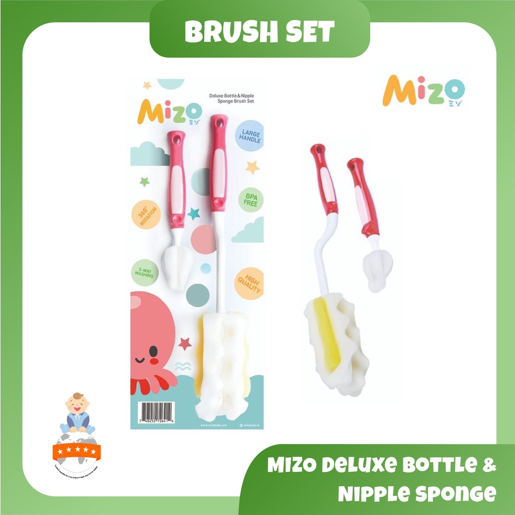 MIZO Deluxe Bottle &amp; Nipple Sponge Brush Set