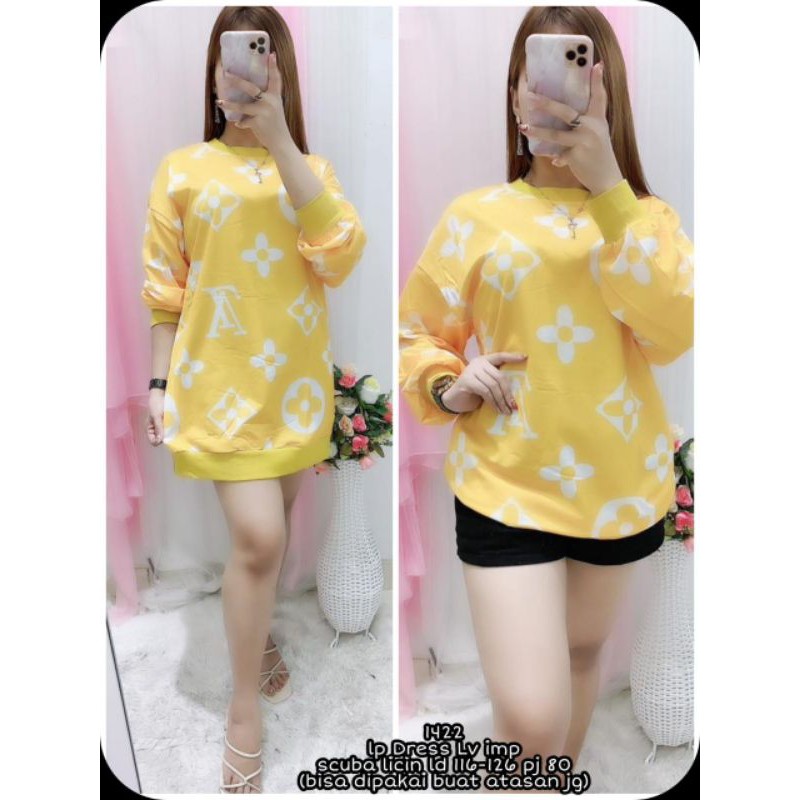 1422 dress lv lengan panjang import Scuba licin