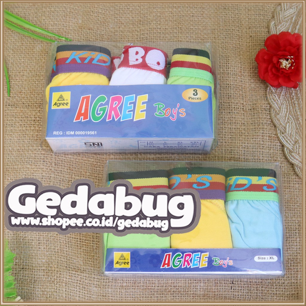 3 Pcs - CD Anak  Agree Kids AG 200  AG200 Celana Dalam Anak laki laki Polos karet tebal | Gedabug