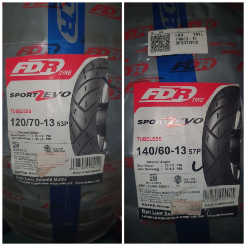 Ban FDR 120/70 -13 & 140/60 -13 Tubeless Depan dan Belakang NMAX SportZevo