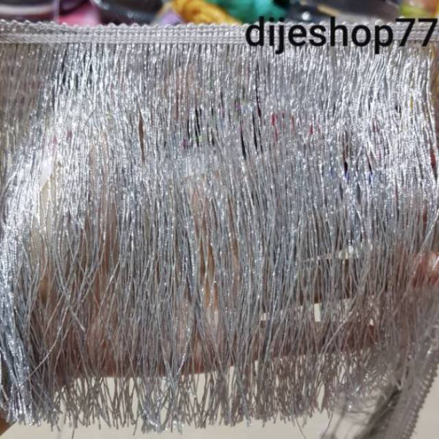 Renda rumbai silver 15 cm ( ROLL 5 METER) renda rumbai abu 15cm / rumbai dayak / rumbai kostum dekor
