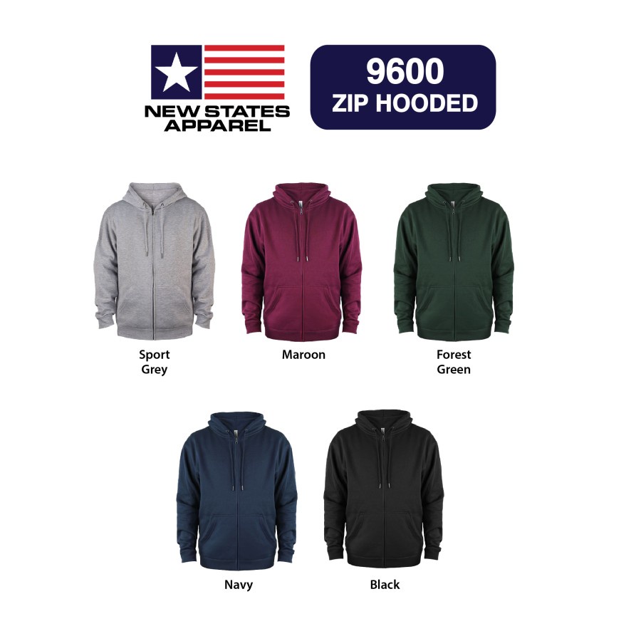 Jaket Sweater Polos New State Apparel - NSA Zip Hoodie 9600 - WARNA POLOS