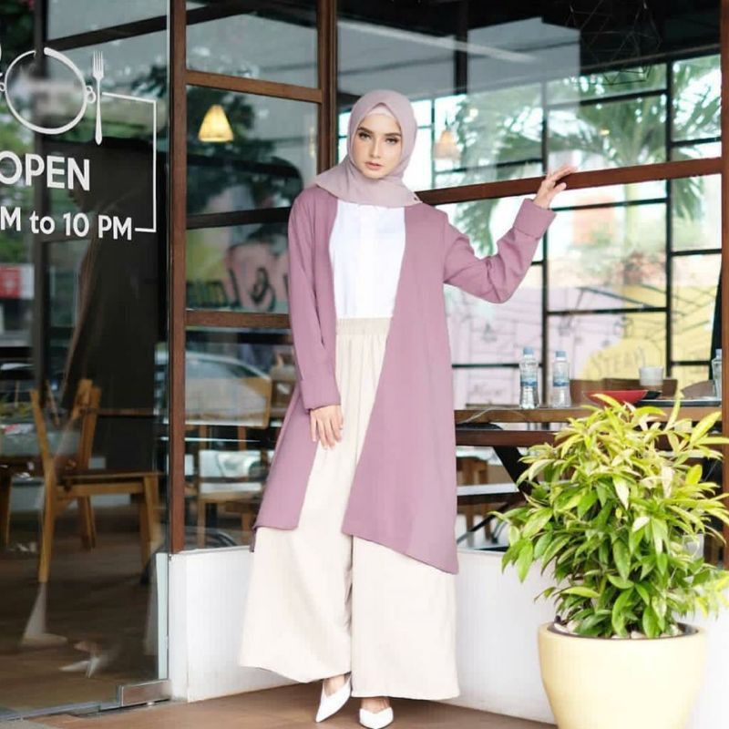 Cardigan Long Bahan Crinckle Ukuran Reguler Baju Wanita Luaran Muslim