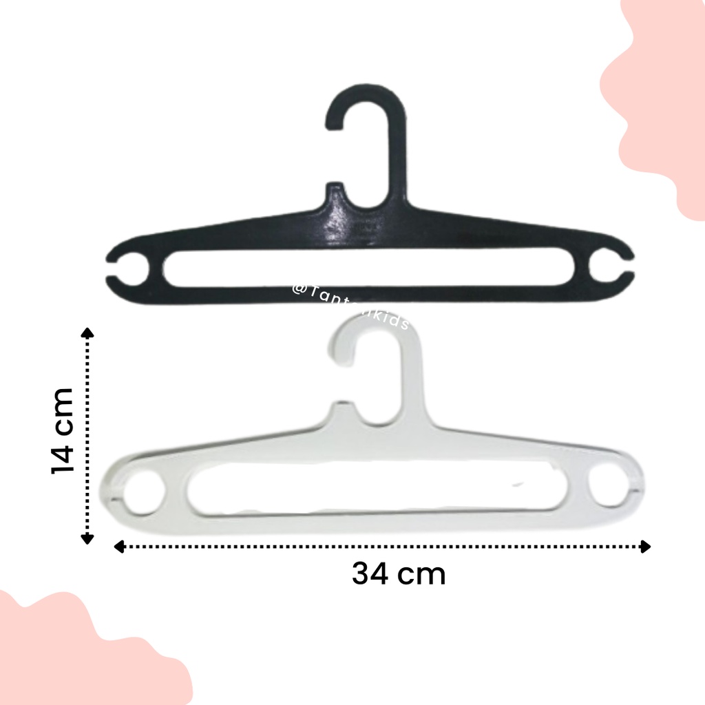 Hanger display baju bayi dan anak 14 inch 34 cm bahan plastik warna putih hitam bekas toko 1lusin