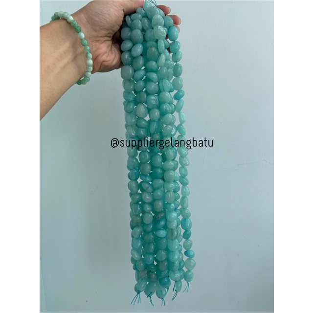 manik Batu alam BLUE SEDIMENT 12 x 10mm biru aqua bahan gelang kalung