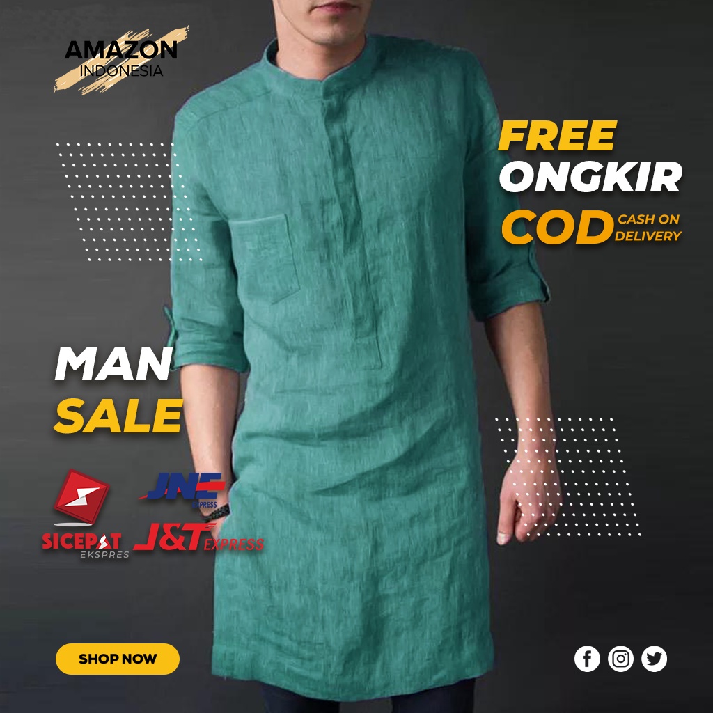 ATASAN KOKO PRIA BAJU MUSLIM COWOK WARNA TOSCA HIJAU BAHAN KATUN DENIM ASLI KUALITAS BAGUS ORIGINAL