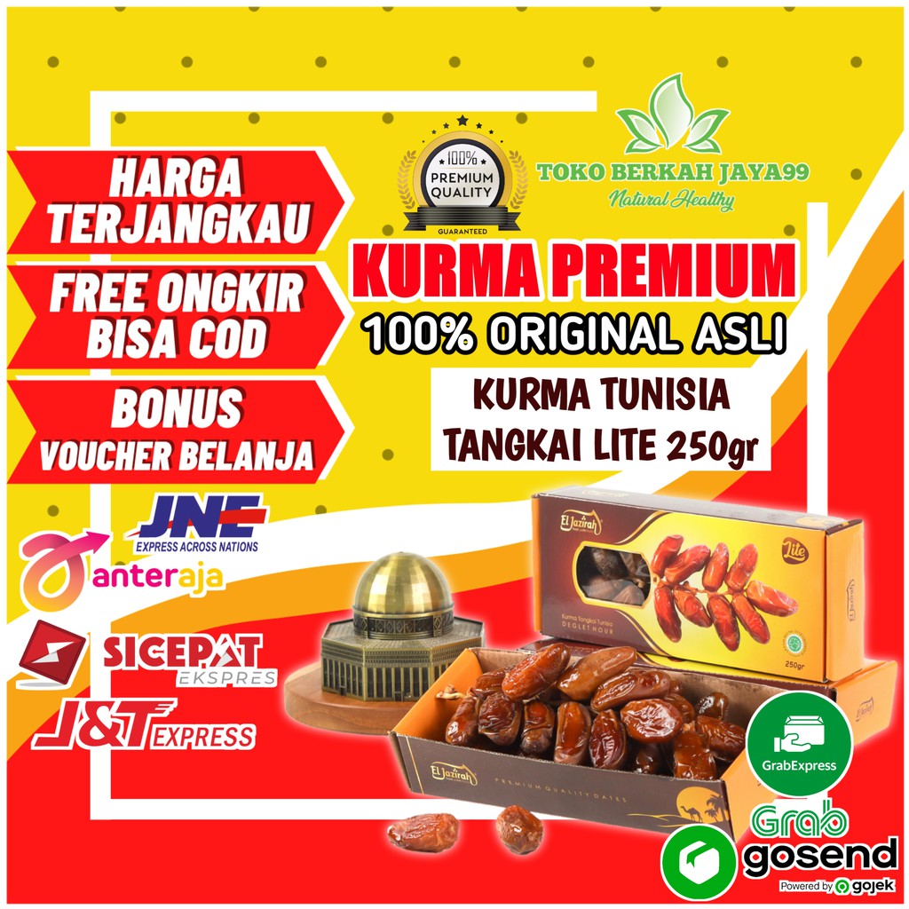 

Kurma Tunisia Tangkai Kering El Jazirah Premium Asli Original - Deglet Nour Kemasan Box 250 Gram