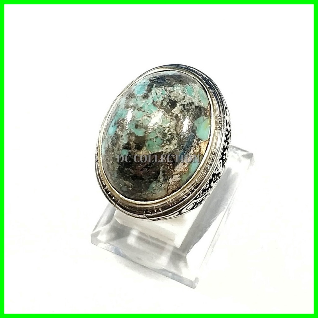 CINCIN BATU AKIK NATURAL PIRUS PERSIA TURQUOISE SERAT EMAS IRAN