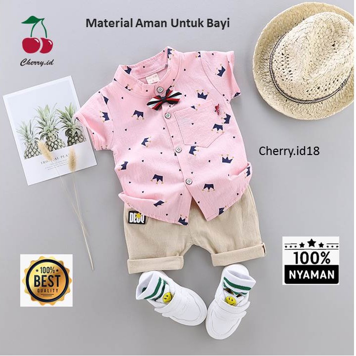 (6bln-3Thn) COD Setelan Kemeja Anak Import / Pakaian Kemeja Anak / Setelan Kemeja Anak Laki Laki - Motif Mahkota KB01