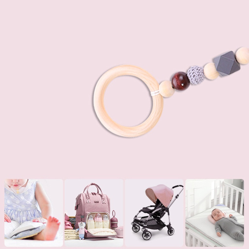 Mary 4pcs / Set Mainan Rattle / Teether Gantung Dengan Frame Kayu Untuk Stroller Bayi