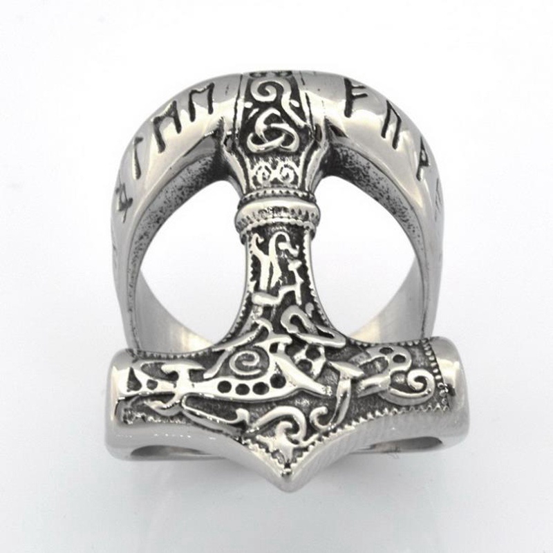 Cincin Desain Palu Thor Gaya Nordic Vintage Untuk Pria