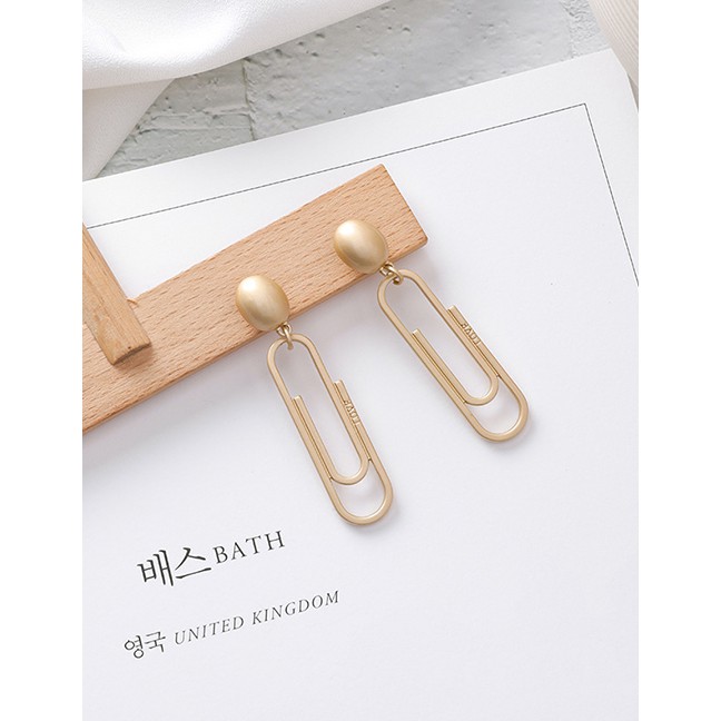 LRC Anting Tusuk Fashion Gold 925 Silver Needle Geometric Metallic Elliptical Paperclip Earrings D28