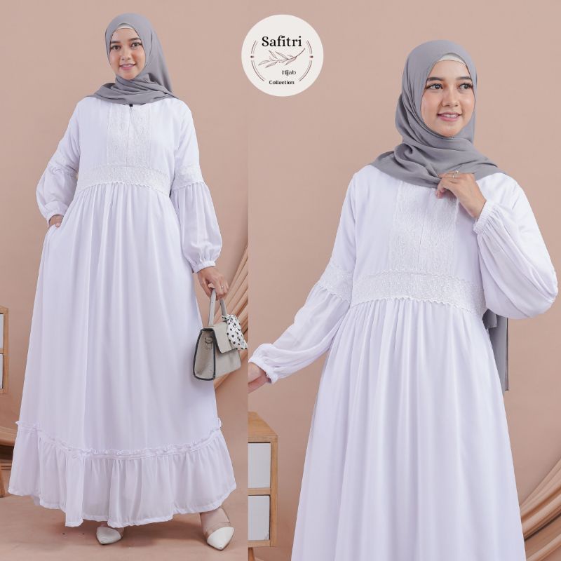 MEDINA DRESS bahan Ceruty (Renda) Rampel Putih Hitam Manasik Haji Umroh Thawaf by Safitri Fashion