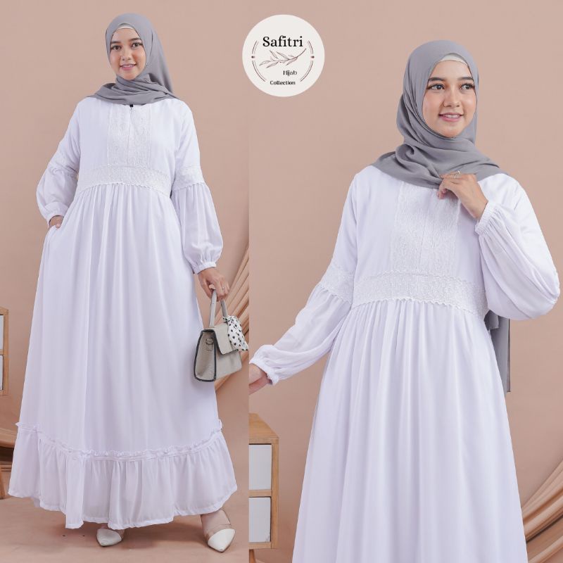 MEDINA DRESS bahan Ceruty (Renda) Rampel Putih Hitam by Safitri Fashion