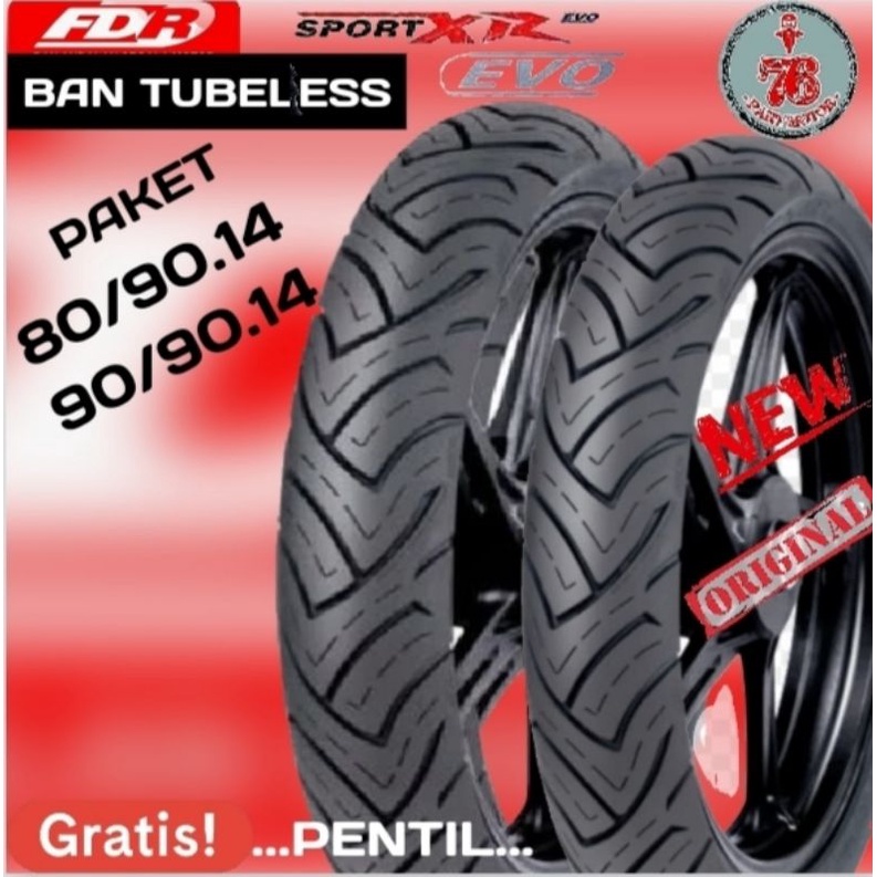 PAKET 2 BAN TUBLESS FDR XR EVO 80/90.14 DAN 90/90.14 FREE PENTIL