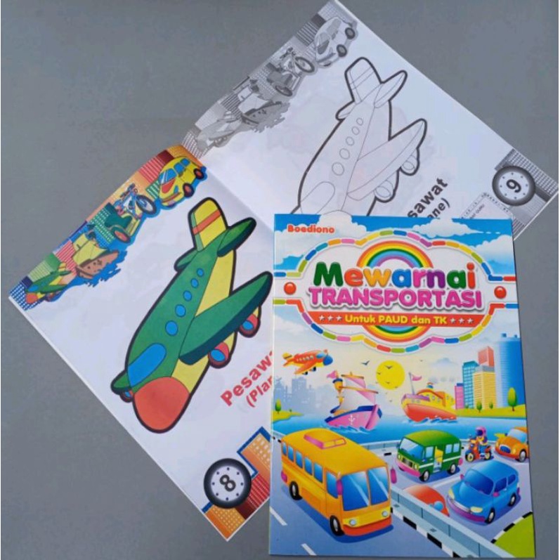 Buku mewarnai transportasi untuk tk paud