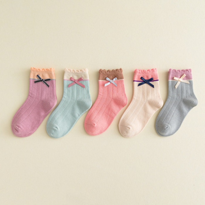 RYX - Frill Ribbons Kaos Kaki Bundle Anak Perempuan Fashion Casual Berisi 5 Pasang - Ori Import