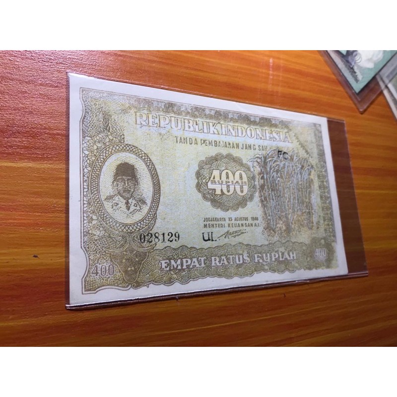 Uang Kuno 400 Rupiah Soekarno ORI Tebu Kondisi AUNC 022
