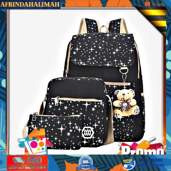 

[TERBARU] 1 SET DAPAT 3 TAS Wanita Remaja Anak Sekolah Klipe SD SMP SMA - Biru Navy