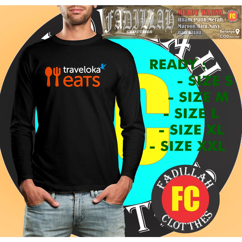 Kaos Baju Traveloka Eats Logo Lengan panjang Baju Distro