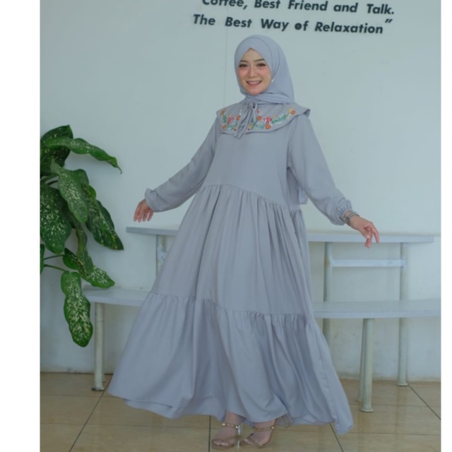 AMARA DRESS BORDIR SUSUN TIGA KEKINIAN DRESS MIDI DRESS