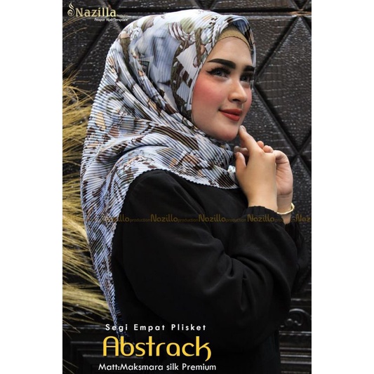 Jilbab Segi Empat Motif Plisket Polycatton Ori Nazilla-Abstrak Blue