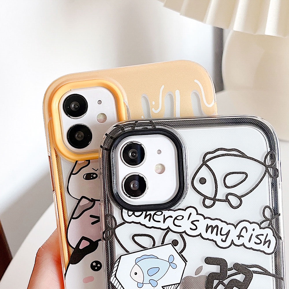 3 In 1 Soft Case Silikon TPU Motif Kartun Kucing Untuk IPhone 13 12 11 Pro Max X XR XS Max 7 8 6 6S Plus