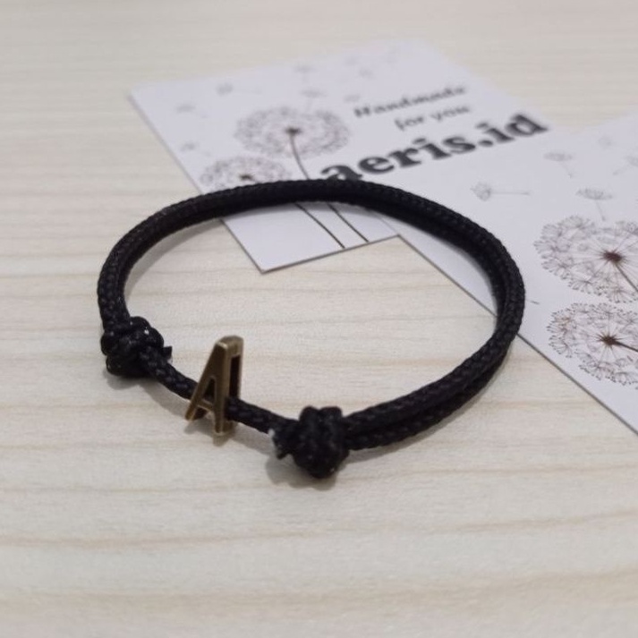 Gelang Inisial Huruf / Gelang Couple Paracord / Gelang Tali Prusik [HITAM]