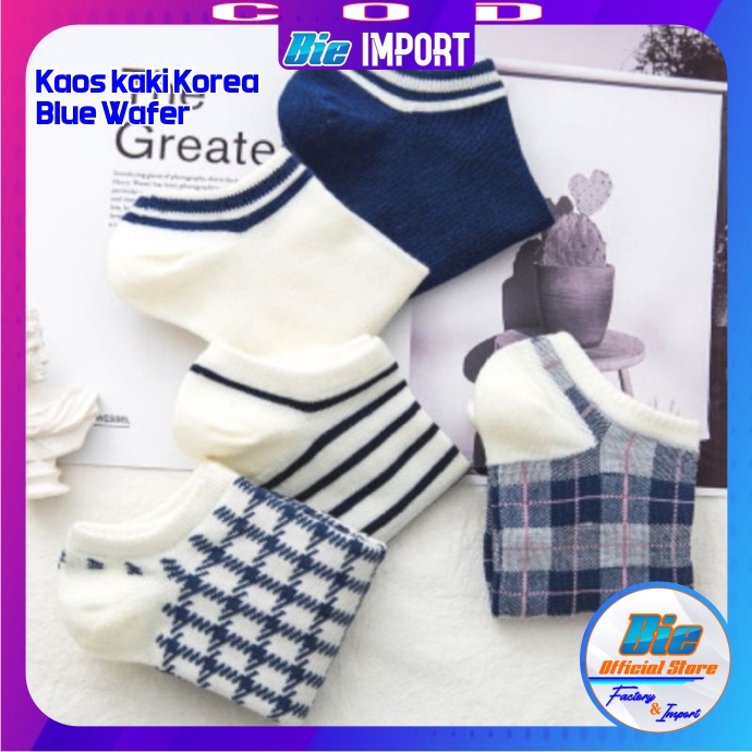 Kaos Kaki Korea Wanita Motif Blue Wafer Impor Best Seller