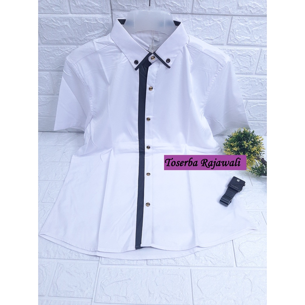 (Nxnitrox PB9770) Kemeja Pria Import Putih Kombinasi Hitam