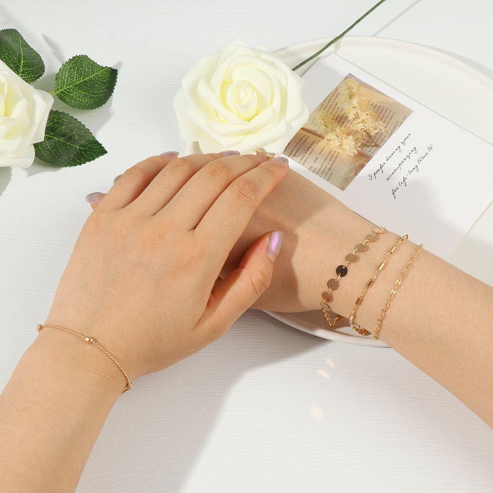 Top 4biji/Set Gelang Set Fashion Multi-Layer Rantai Adjustable