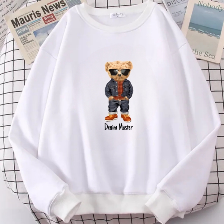 Basic Sweater Dewasa Teddy Bear Denim Master Bahan Fleece Tebal Halus