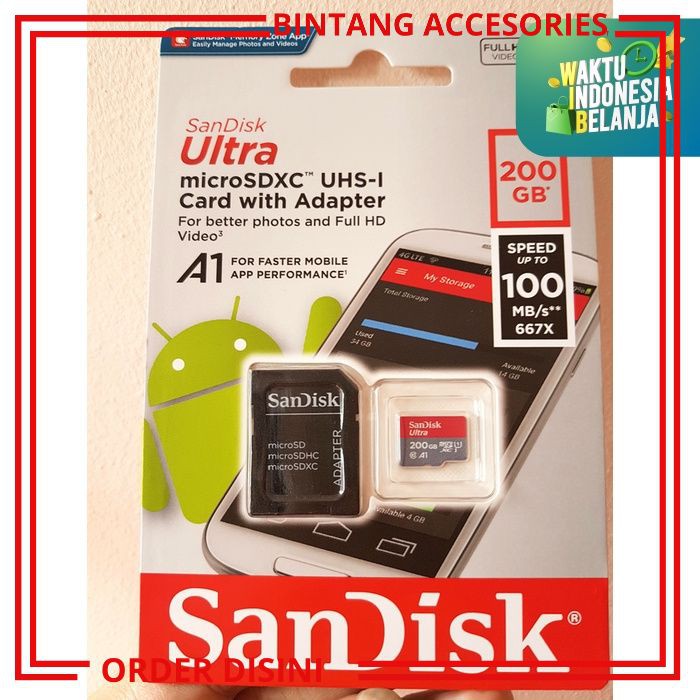 W617 KARTU MEMORI MEMORY CARD SANDISK ULTRA MICROSD 200 GB CLASS 10 MEMOR HP MEMORI EXTERNAL