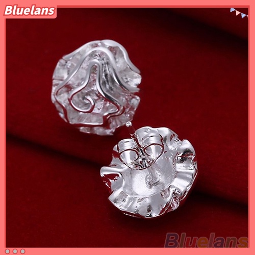 Bluelans Anting Tusuk Lapis Silver Desain Bunga Mawar Untuk Wanita