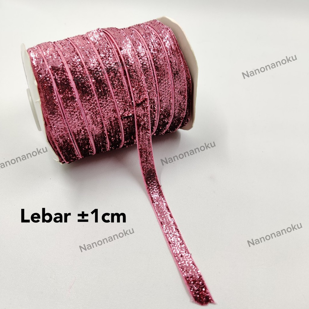 Pita Velvet/Beludru Glitter 1cm Polos dan Gradasi