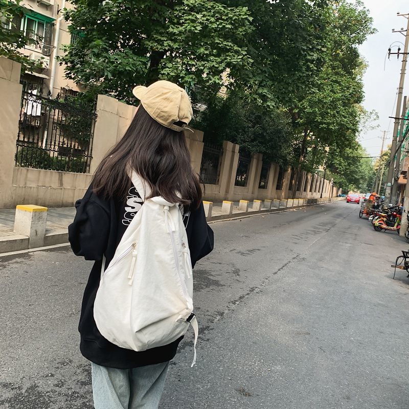 ✇♞❁Sera Kanvas Ransel Wanita Jepang dan Korea Minoritas Warna Solid Unprinted Ransel Menggantungkan Kapasitas Besar Tas Sekolah Siswa Pria Gaya Harajuku