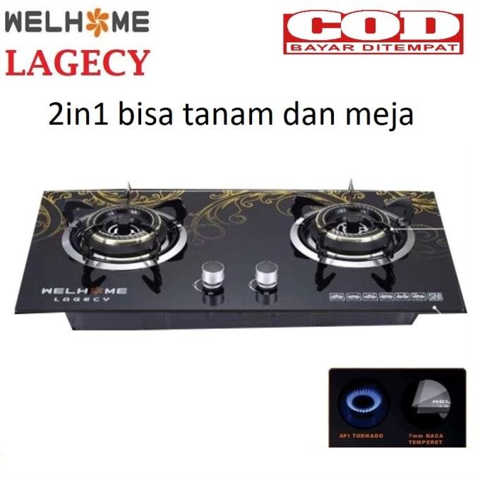 Kompor Gas Kaca Welhome Lagecy Kompor Tanam 2 Tungku Kompor 2Ind1 New