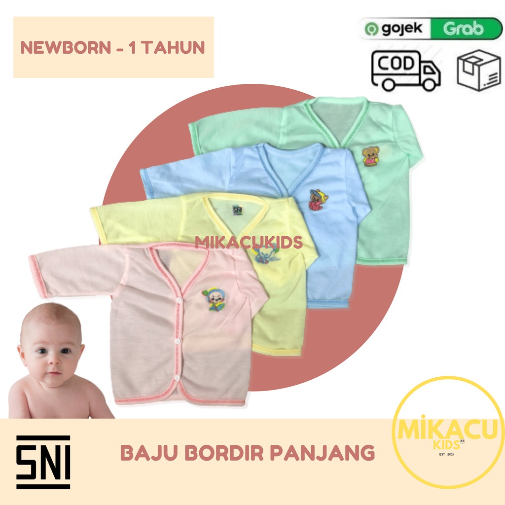 1LUSIN Baju Bayi Lengan Panjang Bordir (SNI) Newborn-3 Bulan, Baju Tidur Anak